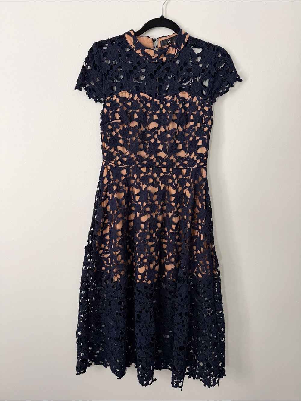 Missguided Navy Crochet Midi Dress with Nude Lining